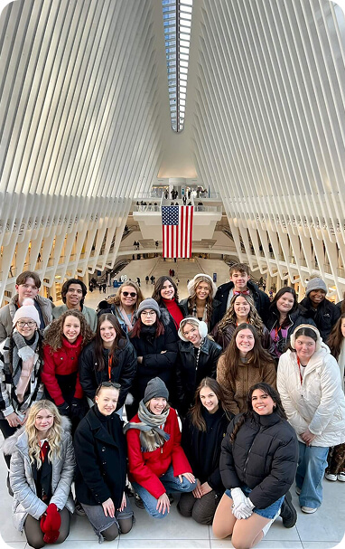 Group of people on bridge